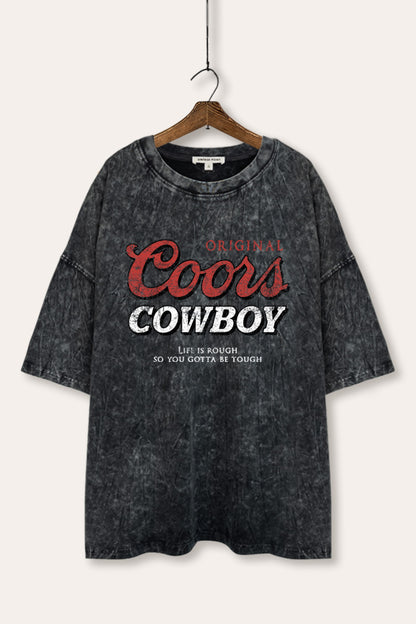 Coors Cowboy Western Graphic Mineral Wash Oversized Tee