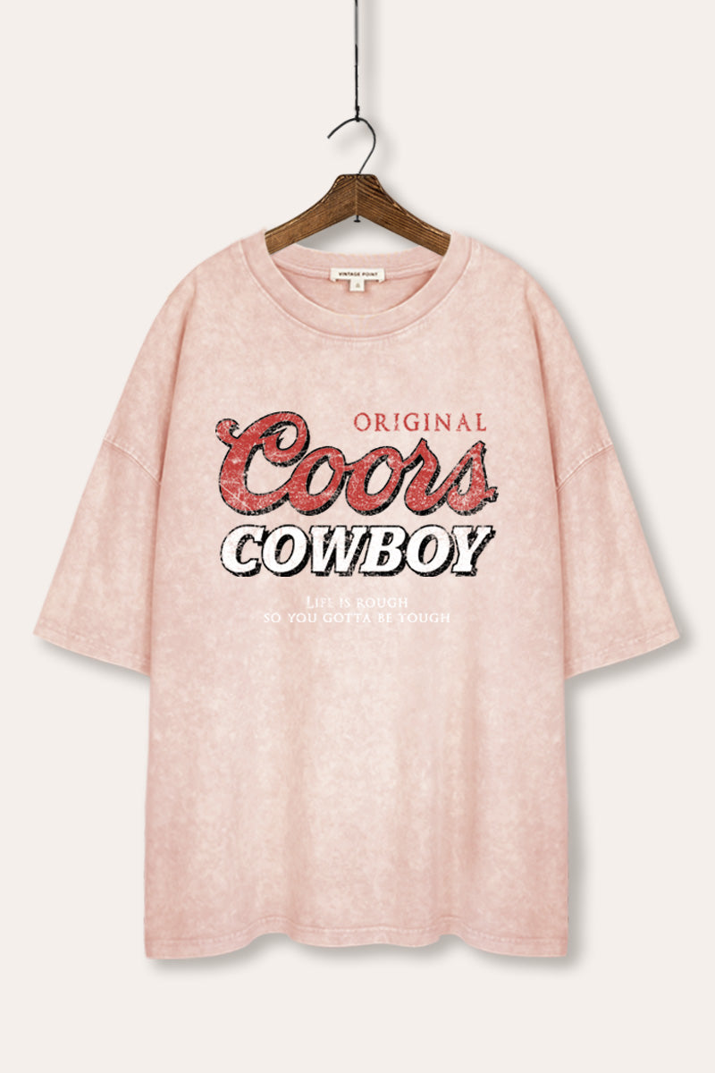 "coors cowboy" graphic oversized mineral wash tee
