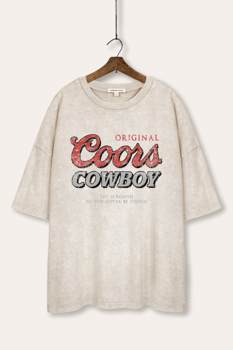 "coors cowboy" graphic oversized mineral wash tee
