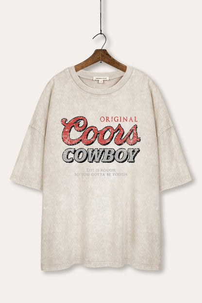 Coors Cowboy Western Graphic Mineral Wash Oversized Tee