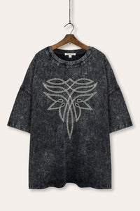 western cowboy boot toe stitch pattern oversized mineral wash graphic tee