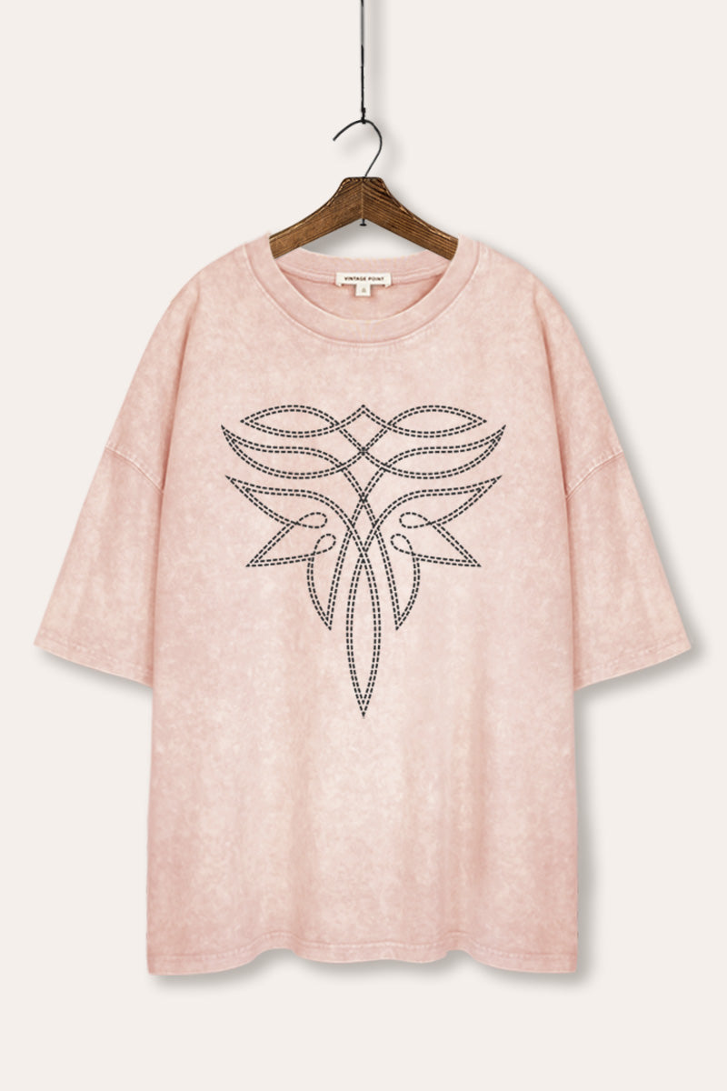 western cowboy boot toe stitch pattern oversized mineral wash graphic tee