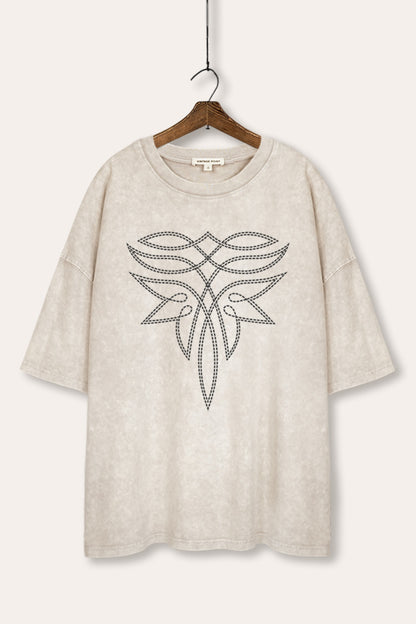 Western Boots Toe Stitch Graphic Mineral Wash Oversized Tee