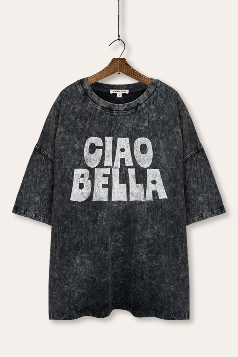 "ciao bella" typography graphic oversized mineral wash tee