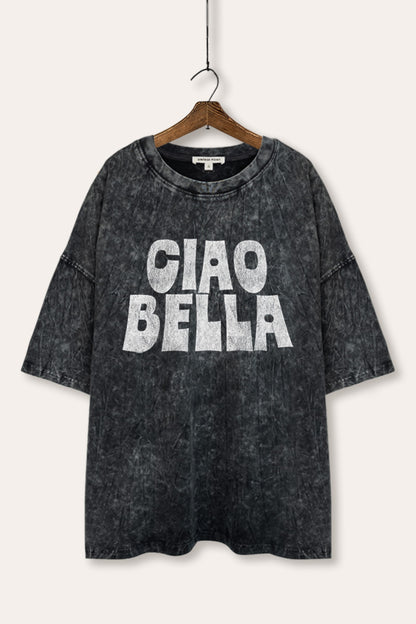 Ciao Bella Italian Graphic Mineral Wash Oversized Tee