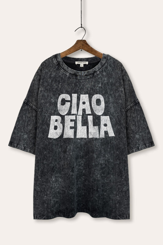 Ciao Bella Italian Graphic Mineral Wash Oversized Tee