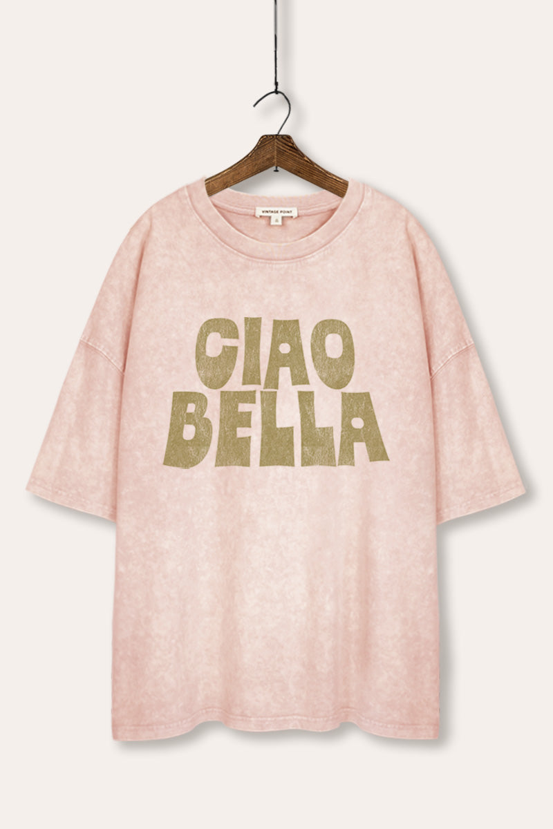 "ciao bella" typography graphic oversized mineral wash tee
