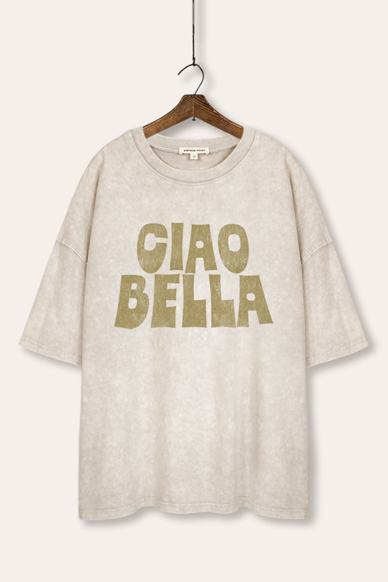 "ciao bella" typography graphic oversized mineral wash tee
