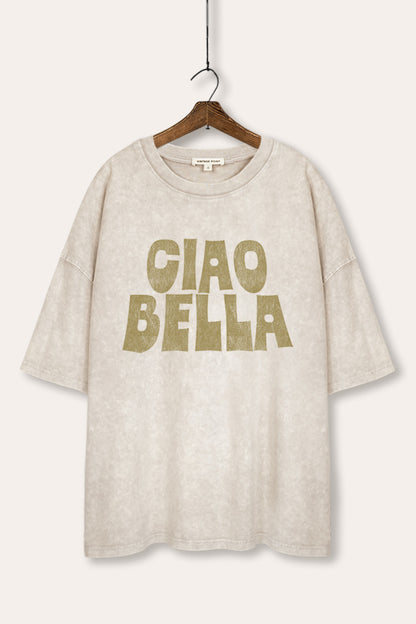 Ciao Bella Italian Graphic Mineral Wash Oversized Tee