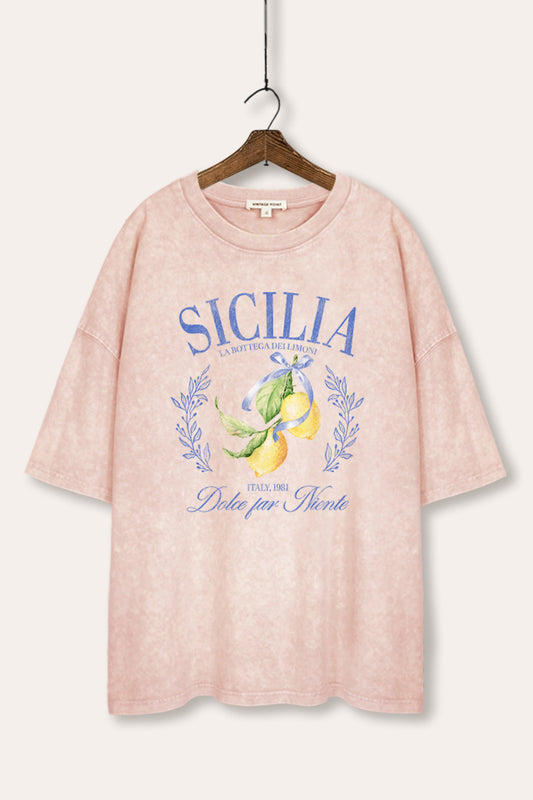 sicilia lemons graphic mineral wash oversized tee