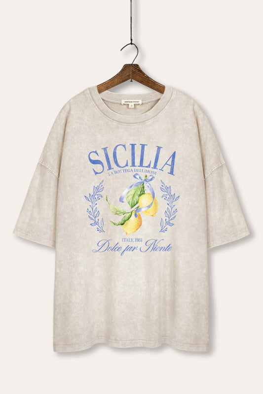 sicilia lemons graphic mineral wash oversized tee