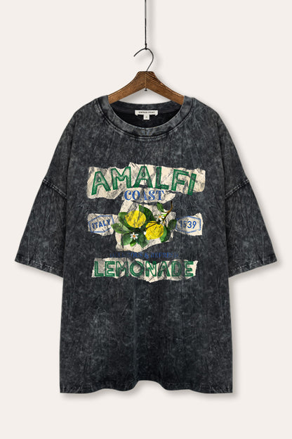 Amalfi Coast Lemon Fruit Graphic Mineral Wash Oversized Tee
