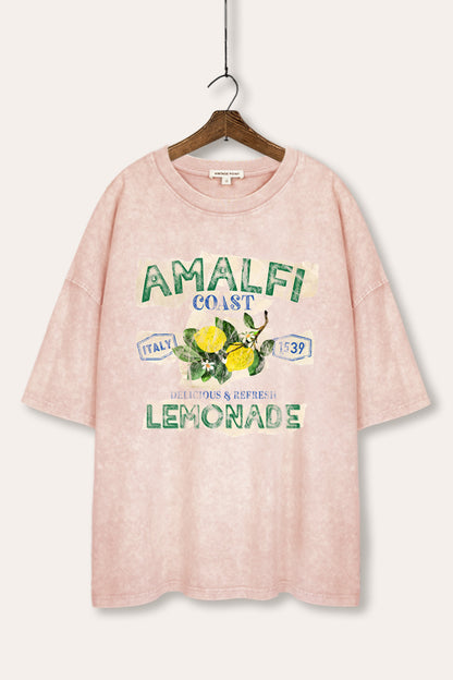 Amalfi Coast Lemon Fruit Graphic Mineral Wash Oversized Tee