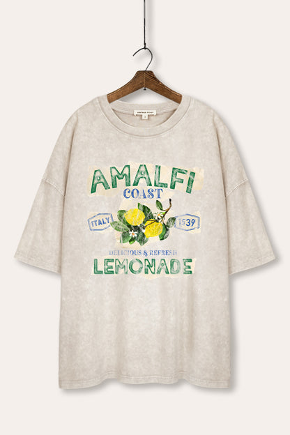 Amalfi Coast Lemon Fruit Graphic Mineral Wash Oversized Tee