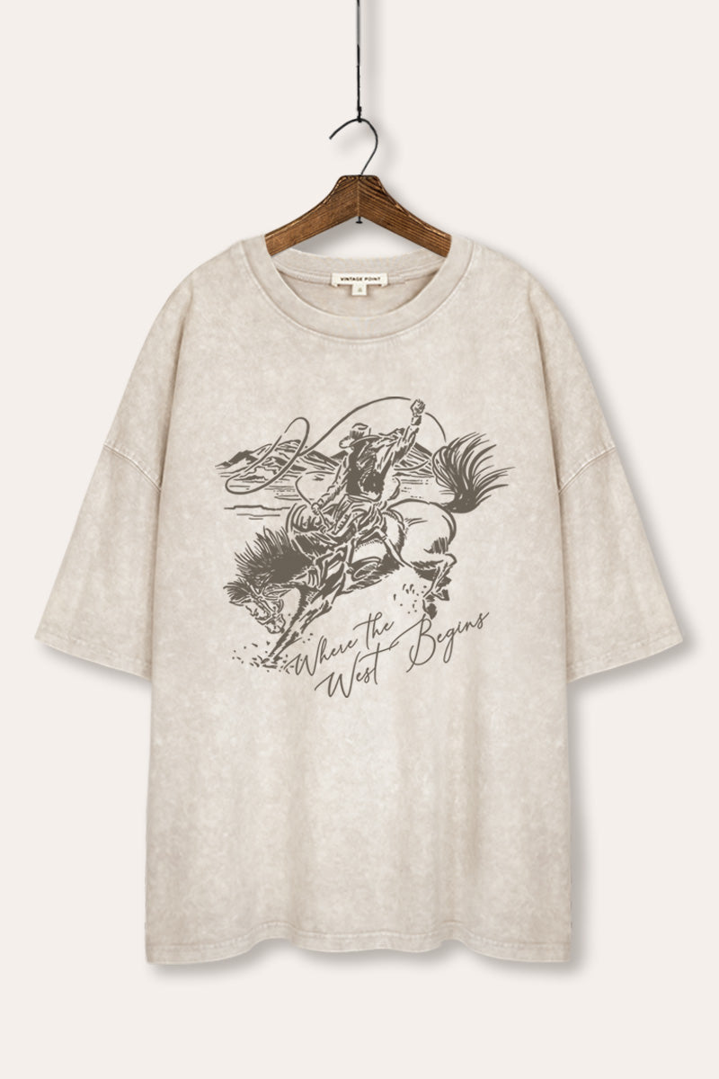 "where the west begins" mineral wash oversized graphic tee