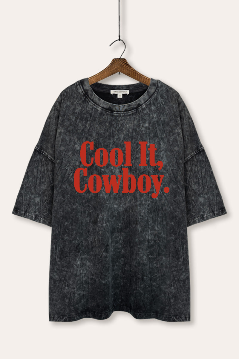 "cool it cowboy" mineral wash oversized graphic tee