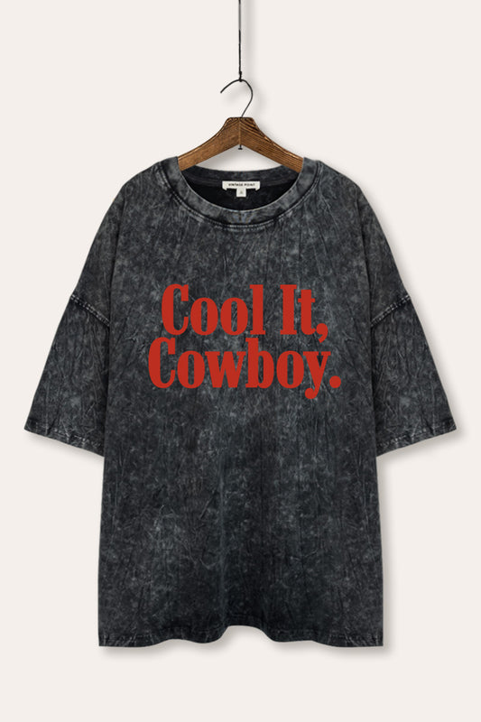 "cool it cowboy" mineral wash oversized graphic tee