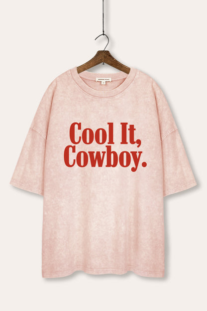 Cool It Cowboy Western Graphic Mineral Wash Oversized Tee