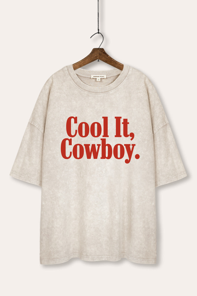 "cool it cowboy" mineral wash oversized graphic tee