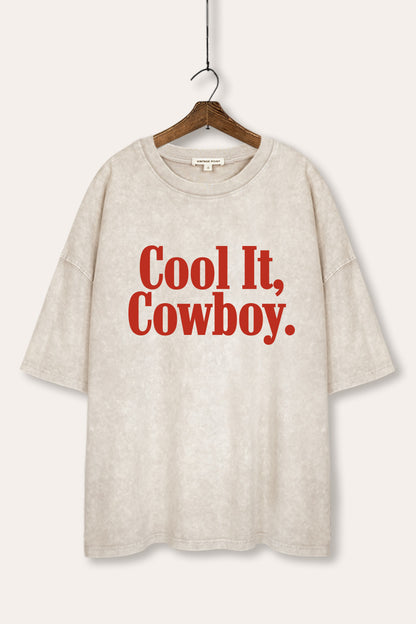 Cool It Cowboy Western Graphic Mineral Wash Oversized Tee