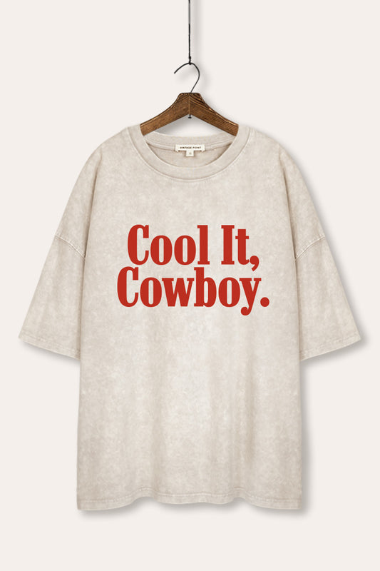 "cool it cowboy" mineral wash oversized graphic tee