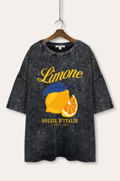 Italy Lemons Fruit Graphic Mineral Wash Oversized Tee