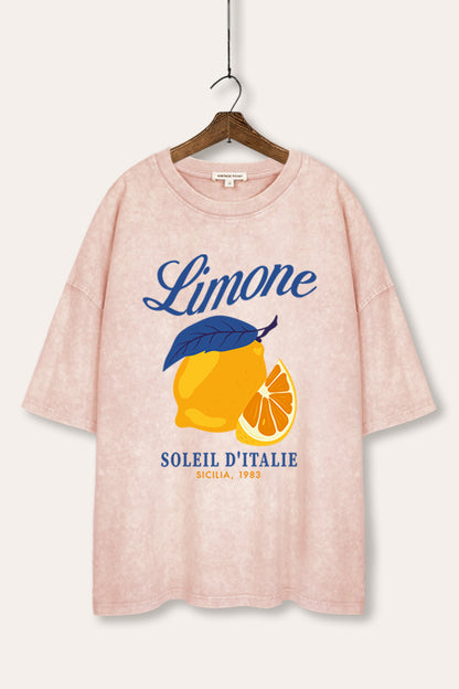 Italy Lemons Fruit Graphic Mineral Wash Oversized Tee