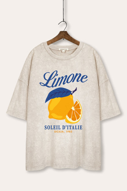 Italy Lemons Fruit Graphic Mineral Wash Oversized Tee
