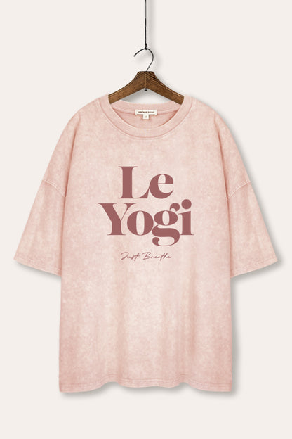 Le Yogi "Just Breathe" Graphic Mineral Wash Oversized Tee