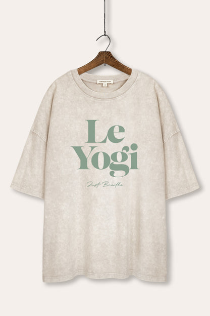 Le Yogi "Just Breathe" Graphic Mineral Wash Oversized Tee