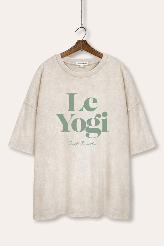 Le Yogi "Just Breathe" Graphic Mineral Wash Oversized Tee
