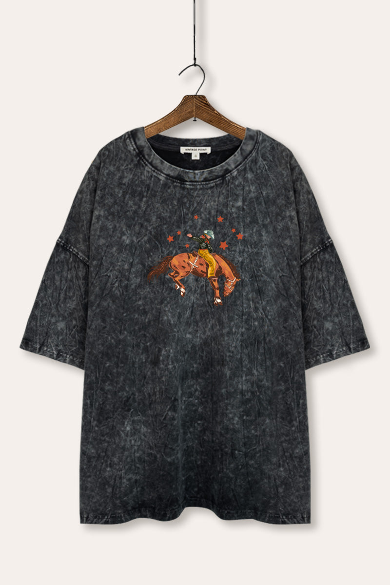 Rodeo Cowboy Stars Graphic Mineral Wash Oversized Tee
