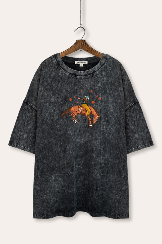 cowboy rodeo star graphic mineral wash oversized tee