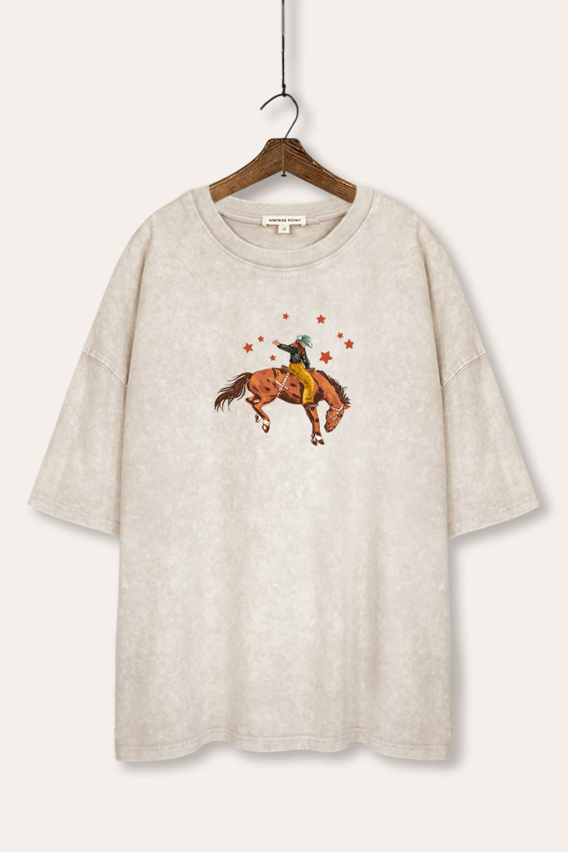 Rodeo Cowboy Stars Graphic Mineral Wash Oversized Tee