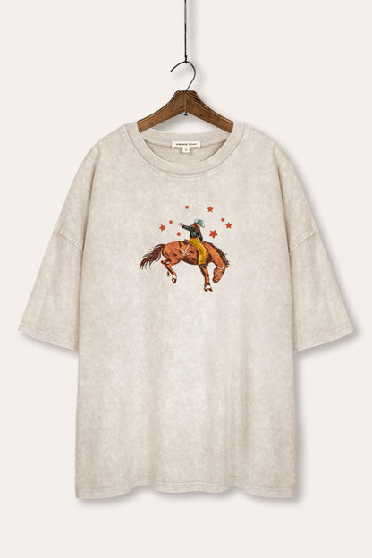 Rodeo Cowboy Stars Graphic Mineral Wash Oversized Tee