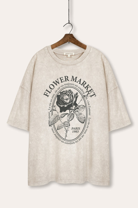Flower Market Rose Graphic Mineral Wash Oversized Tee