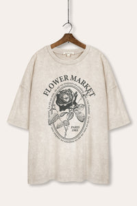 rose flower market graphic mineral wash oversized tee