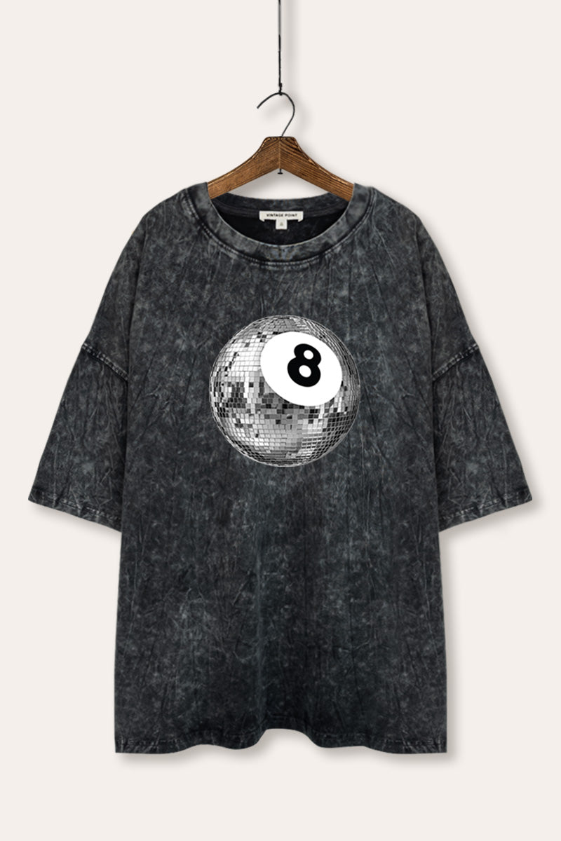 Silver Disco 8-Ball Graphic Mineral Wash Oversized Tee