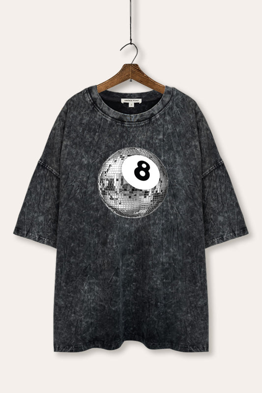 Silver Disco 8-Ball Graphic Mineral Wash Oversized Tee