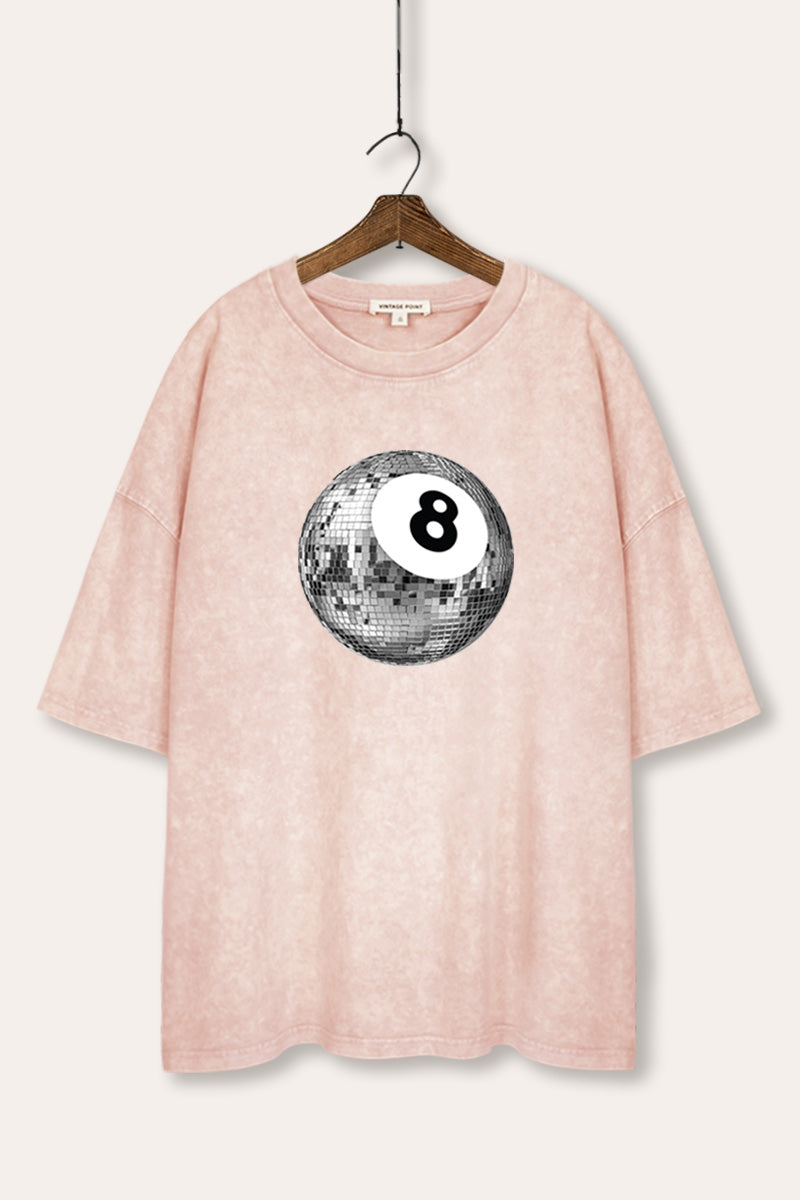 Silver Disco 8-Ball Graphic Mineral Wash Oversized Tee