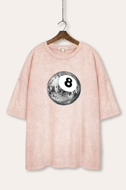 Silver Disco 8-Ball Graphic Mineral Wash Oversized Tee