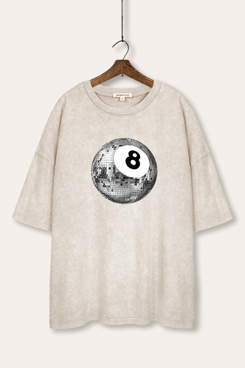 Silver Disco 8-Ball Graphic Mineral Wash Oversized Tee