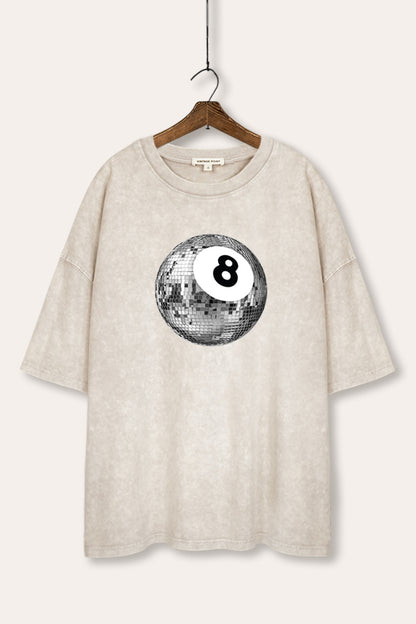 Silver Disco 8-Ball Graphic Mineral Wash Oversized Tee
