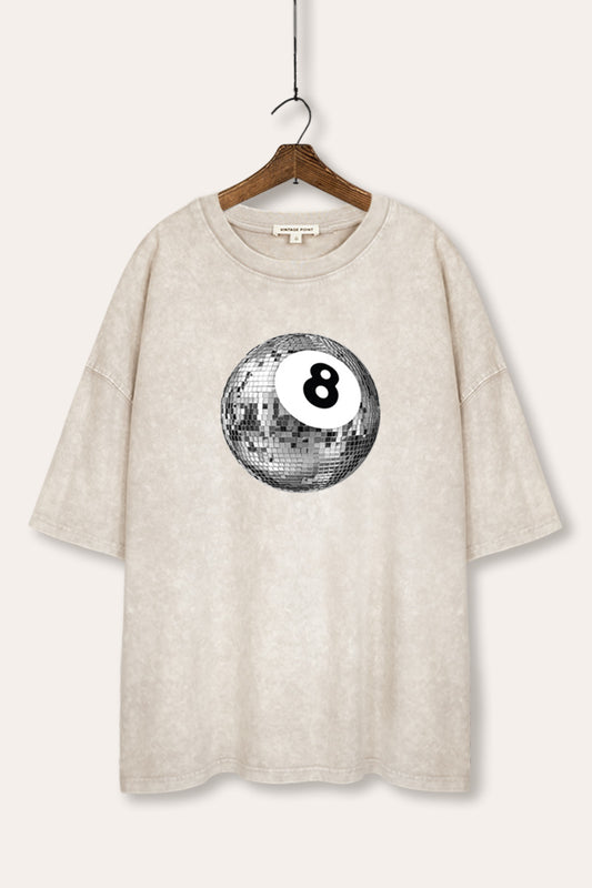 Silver Disco 8-Ball Graphic Mineral Wash Oversized Tee