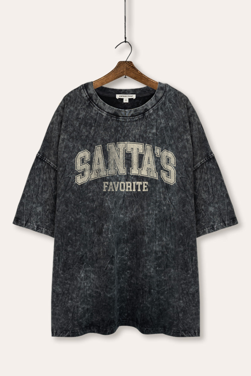 "santa's favorite" two-tier graphic mineral wash oversized tee