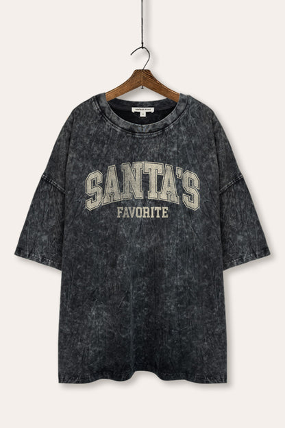 Santa's Favorite Typography Mineral Wash Oversized Tee