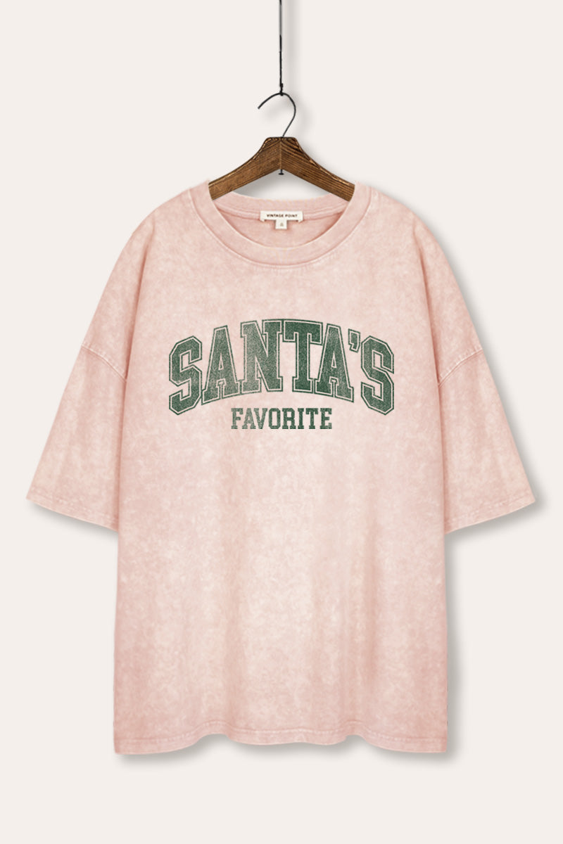 "santa's favorite" two-tier graphic mineral wash oversized tee