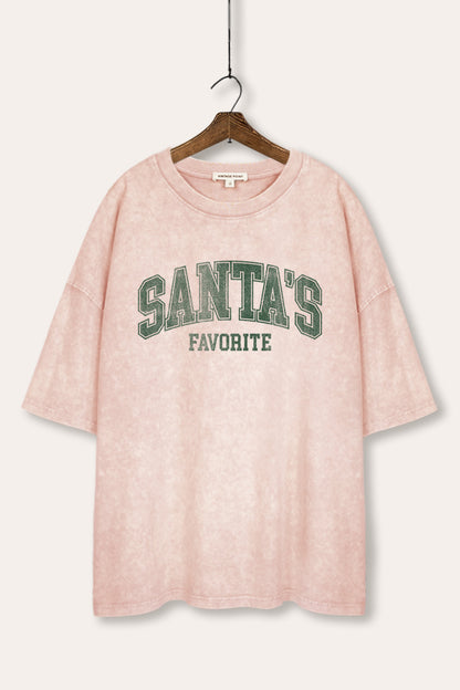 Santa's Favorite Typography Mineral Wash Oversized Tee