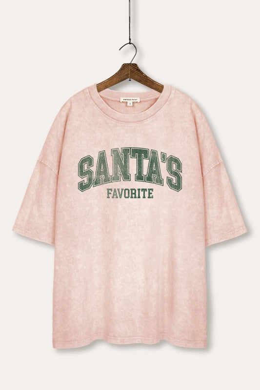 Santa's Favorite Typography Mineral Wash Oversized Tee