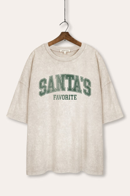 Santa's Favorite Typography Mineral Wash Oversized Tee
